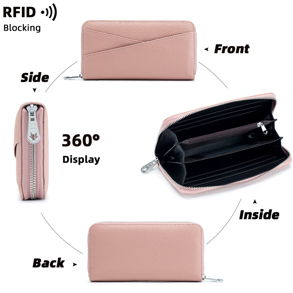 MINTEGRA Women's Wallet Genuine Leather RFID Blocking Credit Card Case Elegant Clutch Purse Travel Phone Wallet with ID Window