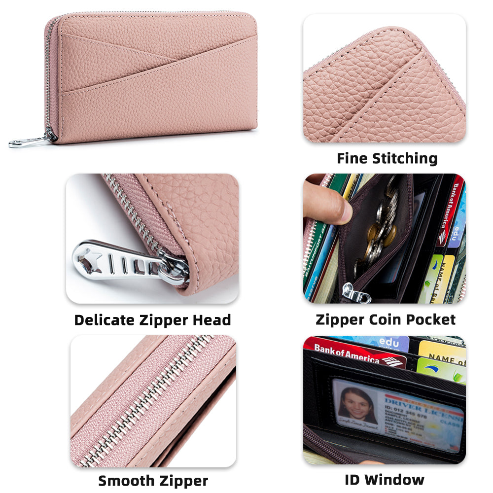 MINTEGRA Women's Wallet Genuine Leather RFID Blocking Credit Card Case Elegant Clutch Purse Travel Phone Wallet with ID Window